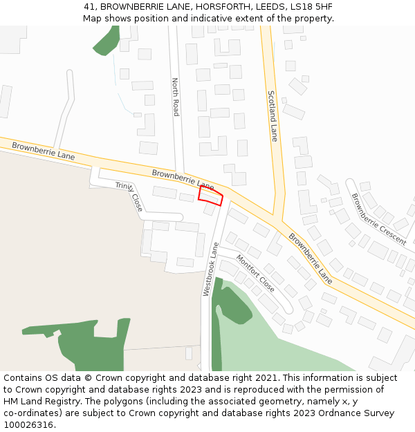 41, BROWNBERRIE LANE, HORSFORTH, LEEDS, LS18 5HF: Location map and indicative extent of plot