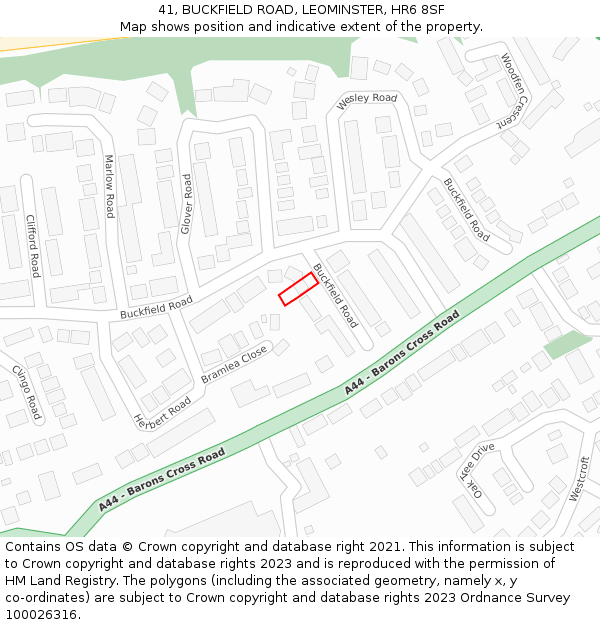 41, BUCKFIELD ROAD, LEOMINSTER, HR6 8SF: Location map and indicative extent of plot