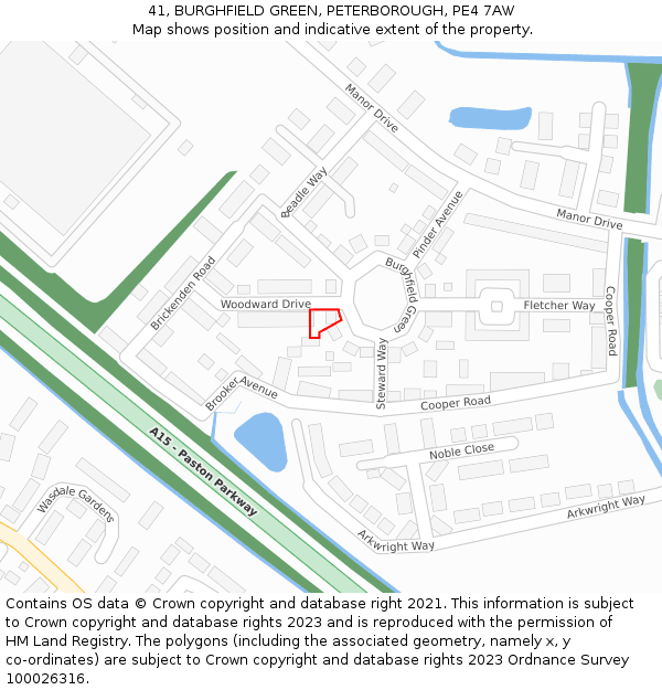 41, BURGHFIELD GREEN, PETERBOROUGH, PE4 7AW: Location map and indicative extent of plot
