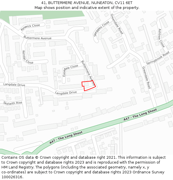 41, BUTTERMERE AVENUE, NUNEATON, CV11 6ET: Location map and indicative extent of plot