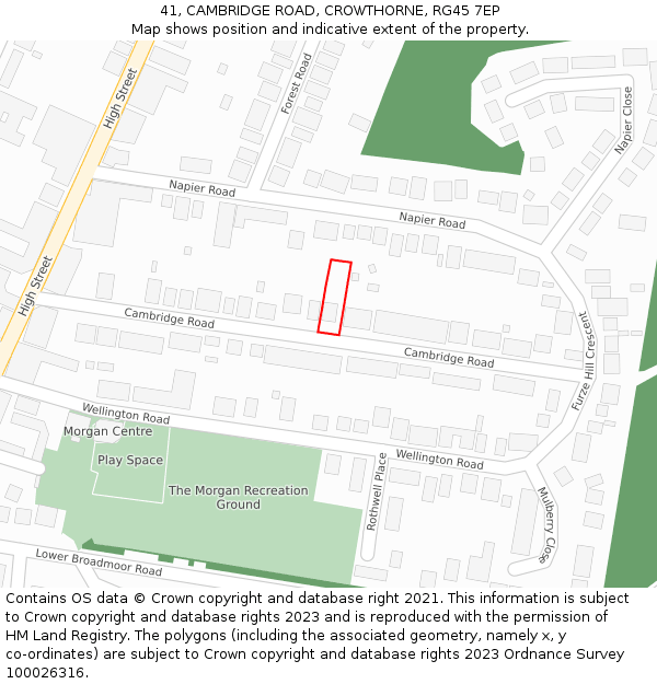 41, CAMBRIDGE ROAD, CROWTHORNE, RG45 7EP: Location map and indicative extent of plot