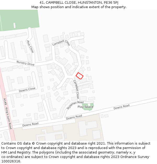 41, CAMPBELL CLOSE, HUNSTANTON, PE36 5PJ: Location map and indicative extent of plot