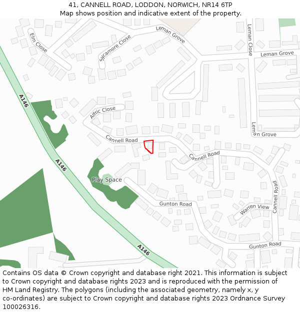 41, CANNELL ROAD, LODDON, NORWICH, NR14 6TP: Location map and indicative extent of plot