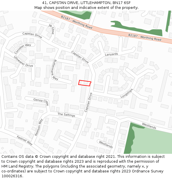 41, CAPSTAN DRIVE, LITTLEHAMPTON, BN17 6SF: Location map and indicative extent of plot