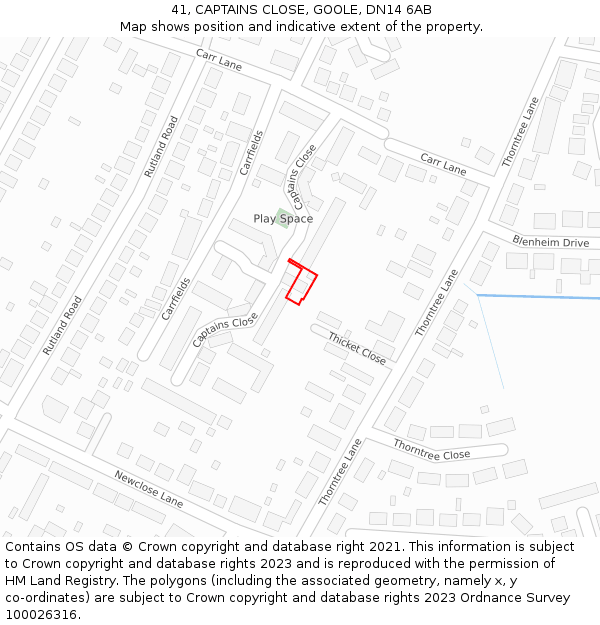 41, CAPTAINS CLOSE, GOOLE, DN14 6AB: Location map and indicative extent of plot