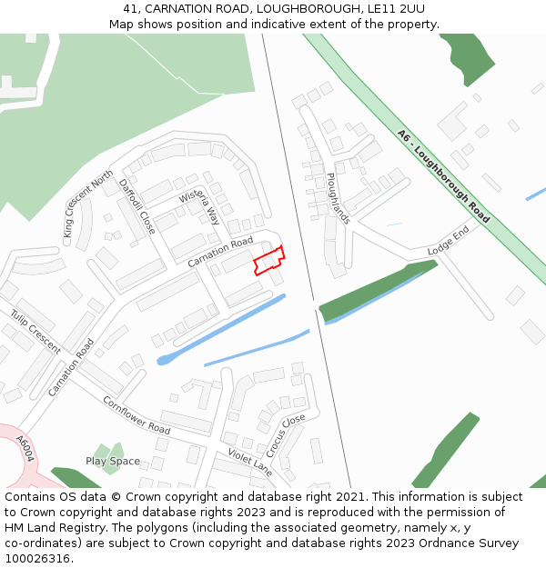 41, CARNATION ROAD, LOUGHBOROUGH, LE11 2UU: Location map and indicative extent of plot