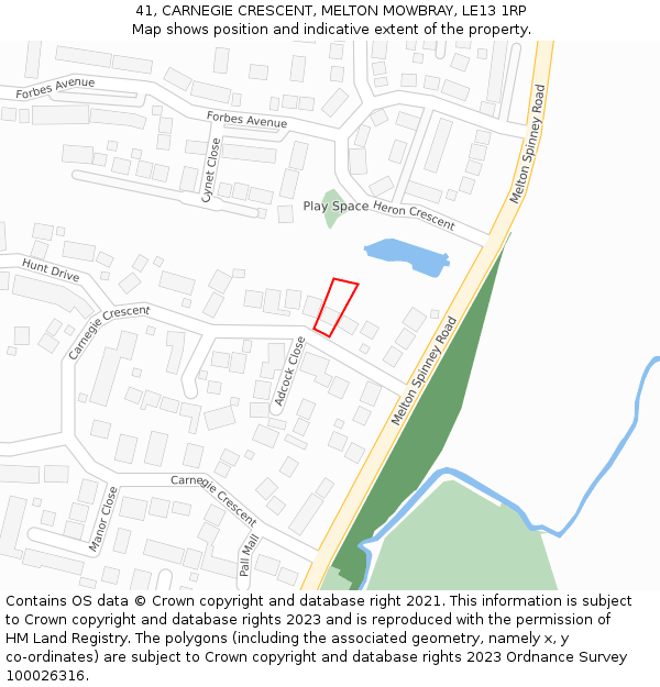 41, CARNEGIE CRESCENT, MELTON MOWBRAY, LE13 1RP: Location map and indicative extent of plot