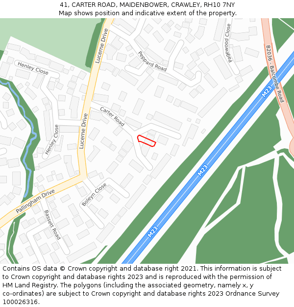 41, CARTER ROAD, MAIDENBOWER, CRAWLEY, RH10 7NY: Location map and indicative extent of plot