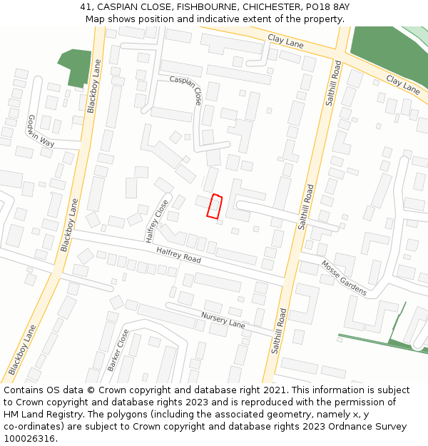 41, CASPIAN CLOSE, FISHBOURNE, CHICHESTER, PO18 8AY: Location map and indicative extent of plot