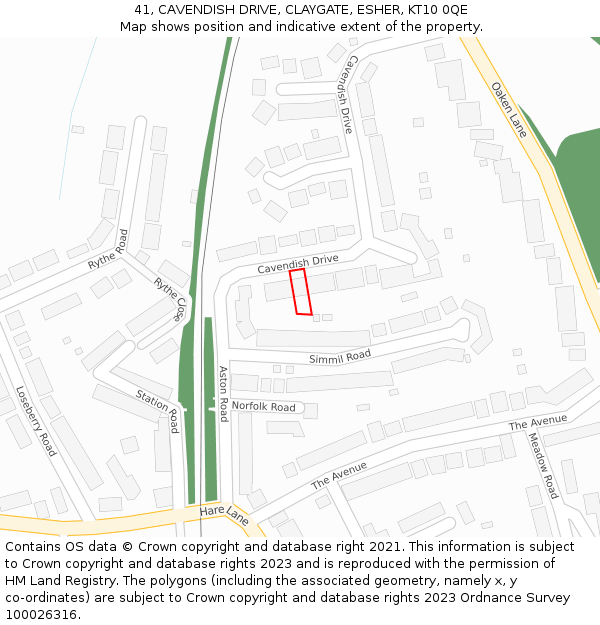 41, CAVENDISH DRIVE, CLAYGATE, ESHER, KT10 0QE: Location map and indicative extent of plot