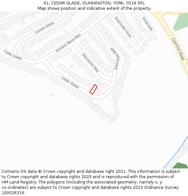 41, CEDAR GLADE, DUNNINGTON, YORK, YO19 5PL: Location map and indicative extent of plot