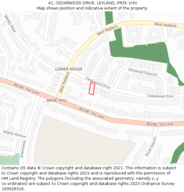 41, CEDARWOOD DRIVE, LEYLAND, PR25 1HN: Location map and indicative extent of plot