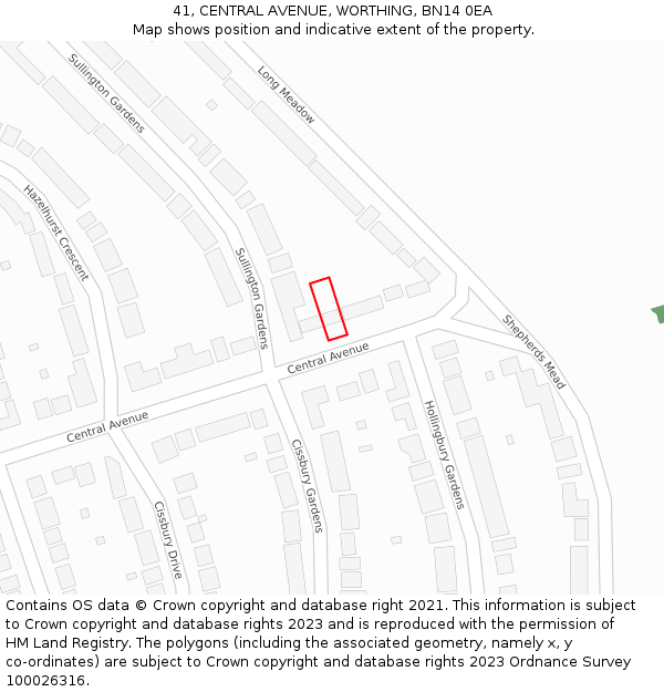 41, CENTRAL AVENUE, WORTHING, BN14 0EA: Location map and indicative extent of plot