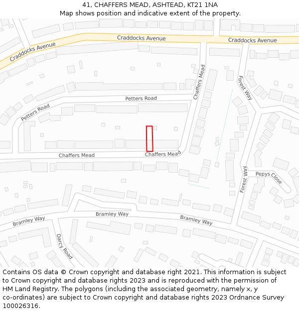 41, CHAFFERS MEAD, ASHTEAD, KT21 1NA: Location map and indicative extent of plot