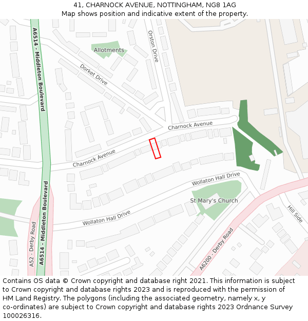 41, CHARNOCK AVENUE, NOTTINGHAM, NG8 1AG: Location map and indicative extent of plot