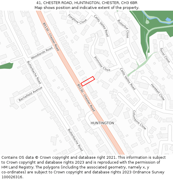 41, CHESTER ROAD, HUNTINGTON, CHESTER, CH3 6BR: Location map and indicative extent of plot