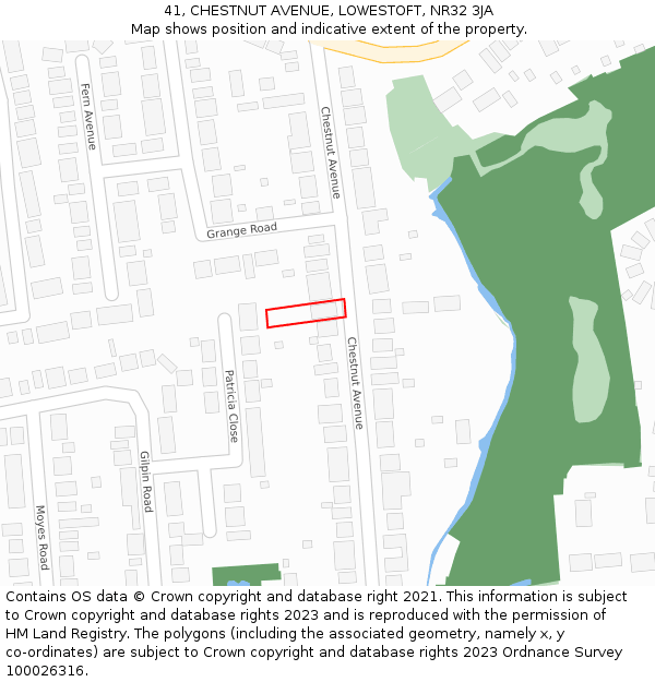 41, CHESTNUT AVENUE, LOWESTOFT, NR32 3JA: Location map and indicative extent of plot