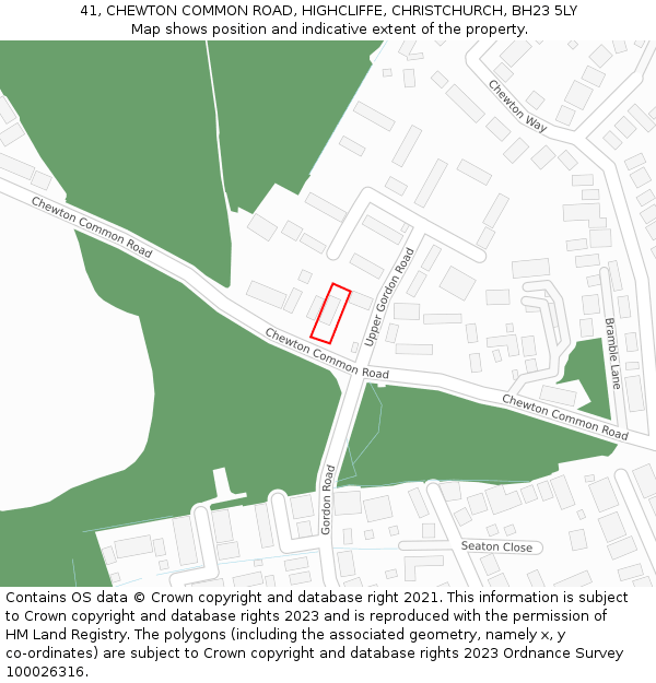 41, CHEWTON COMMON ROAD, HIGHCLIFFE, CHRISTCHURCH, BH23 5LY: Location map and indicative extent of plot