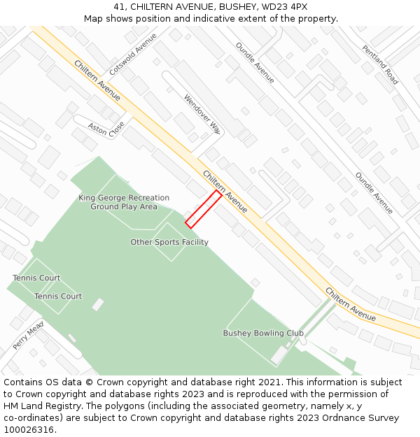 41, CHILTERN AVENUE, BUSHEY, WD23 4PX: Location map and indicative extent of plot