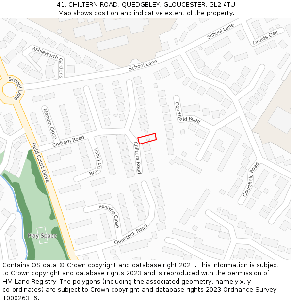 41, CHILTERN ROAD, QUEDGELEY, GLOUCESTER, GL2 4TU: Location map and indicative extent of plot