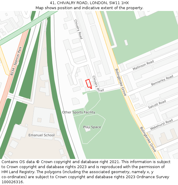 41, CHIVALRY ROAD, LONDON, SW11 1HX: Location map and indicative extent of plot