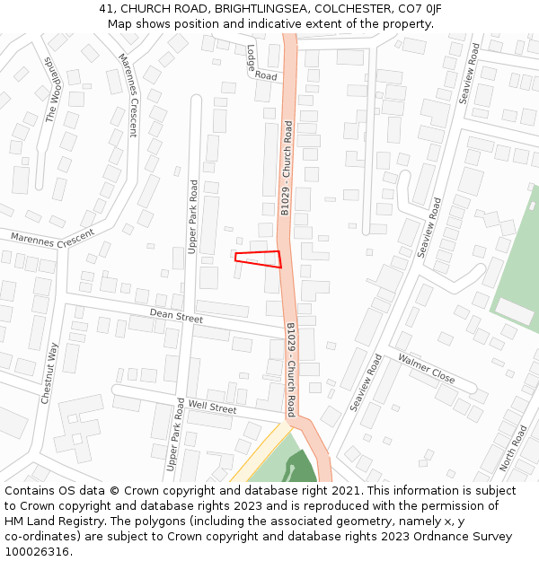 41, CHURCH ROAD, BRIGHTLINGSEA, COLCHESTER, CO7 0JF: Location map and indicative extent of plot
