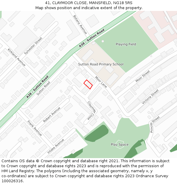 41, CLAYMOOR CLOSE, MANSFIELD, NG18 5RS: Location map and indicative extent of plot
