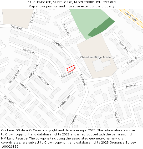 41, CLEVEGATE, NUNTHORPE, MIDDLESBROUGH, TS7 0LN: Location map and indicative extent of plot