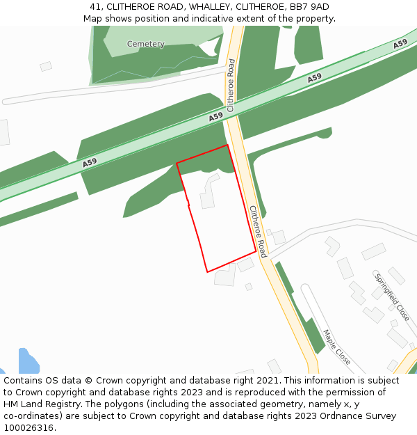 41, CLITHEROE ROAD, WHALLEY, CLITHEROE, BB7 9AD: Location map and indicative extent of plot