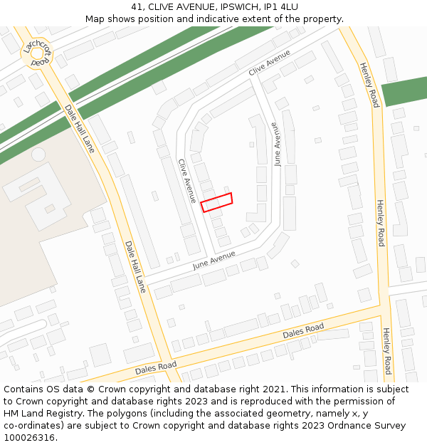 41, CLIVE AVENUE, IPSWICH, IP1 4LU: Location map and indicative extent of plot
