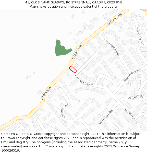 41, CLOS NANT GLASWG, PONTPRENNAU, CARDIFF, CF23 8NB: Location map and indicative extent of plot