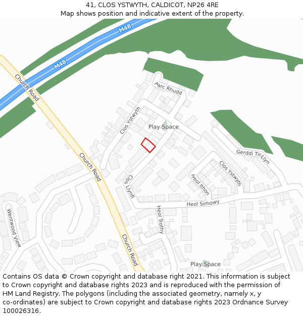 41, CLOS YSTWYTH, CALDICOT, NP26 4RE: Location map and indicative extent of plot
