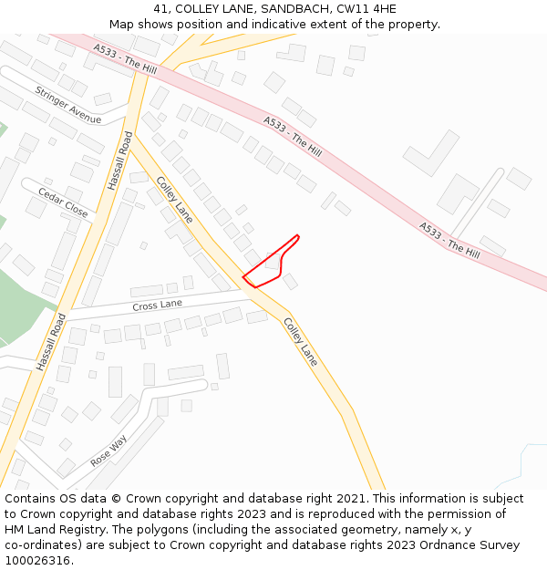 41, COLLEY LANE, SANDBACH, CW11 4HE: Location map and indicative extent of plot