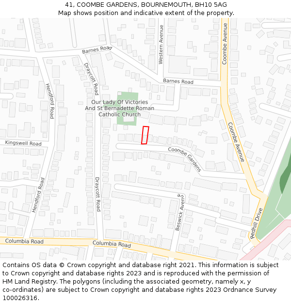 41, COOMBE GARDENS, BOURNEMOUTH, BH10 5AG: Location map and indicative extent of plot