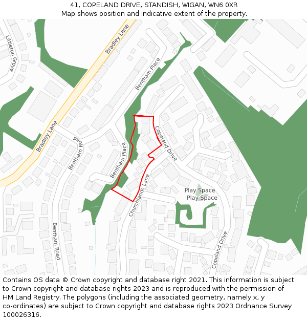 41, COPELAND DRIVE, STANDISH, WIGAN, WN6 0XR: Location map and indicative extent of plot
