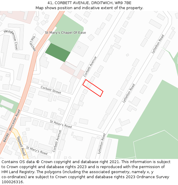 41, CORBETT AVENUE, DROITWICH, WR9 7BE: Location map and indicative extent of plot