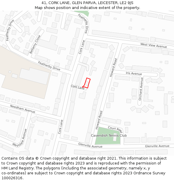 41, CORK LANE, GLEN PARVA, LEICESTER, LE2 9JS: Location map and indicative extent of plot
