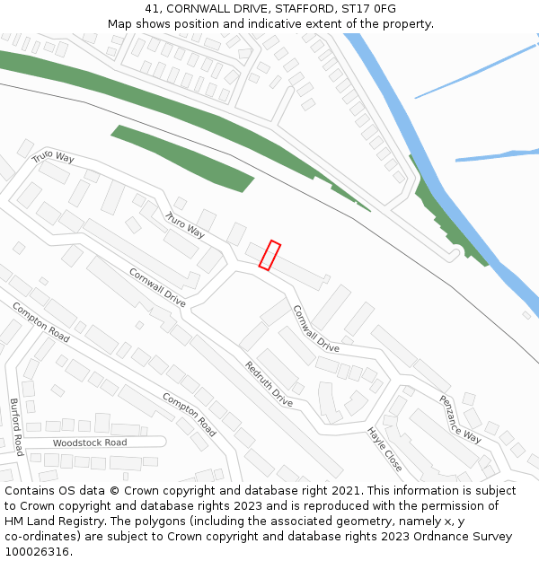 41, CORNWALL DRIVE, STAFFORD, ST17 0FG: Location map and indicative extent of plot