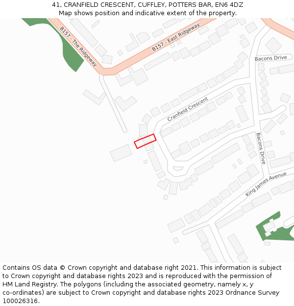 41, CRANFIELD CRESCENT, CUFFLEY, POTTERS BAR, EN6 4DZ: Location map and indicative extent of plot