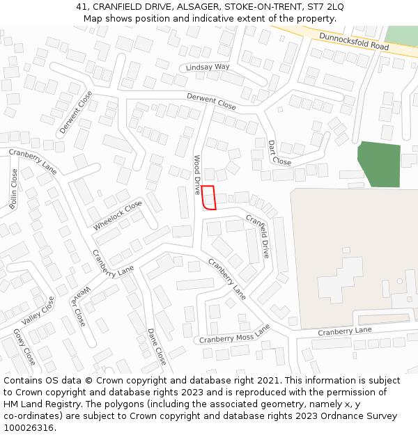 41, CRANFIELD DRIVE, ALSAGER, STOKE-ON-TRENT, ST7 2LQ: Location map and indicative extent of plot