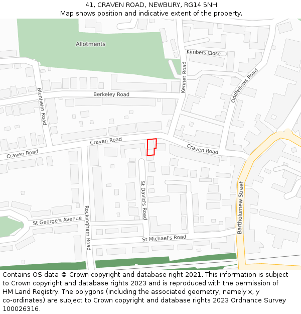 41, CRAVEN ROAD, NEWBURY, RG14 5NH: Location map and indicative extent of plot
