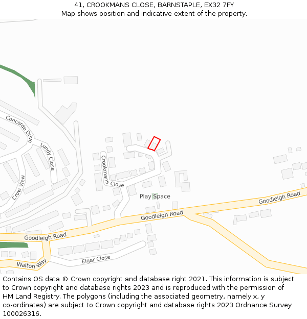 41, CROOKMANS CLOSE, BARNSTAPLE, EX32 7FY: Location map and indicative extent of plot