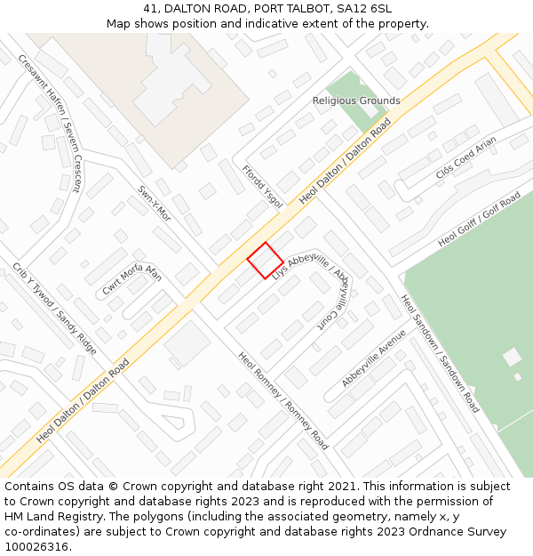 41, DALTON ROAD, PORT TALBOT, SA12 6SL: Location map and indicative extent of plot