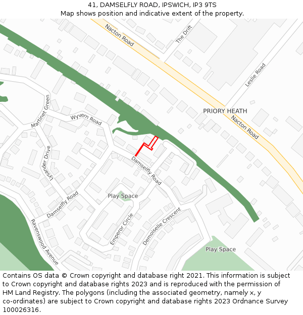 41, DAMSELFLY ROAD, IPSWICH, IP3 9TS: Location map and indicative extent of plot