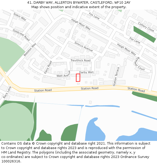 41, DARBY WAY, ALLERTON BYWATER, CASTLEFORD, WF10 2AY: Location map and indicative extent of plot