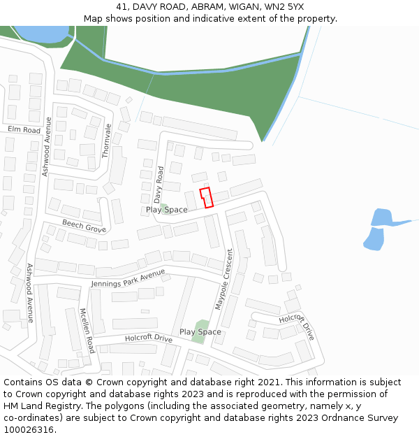41, DAVY ROAD, ABRAM, WIGAN, WN2 5YX: Location map and indicative extent of plot