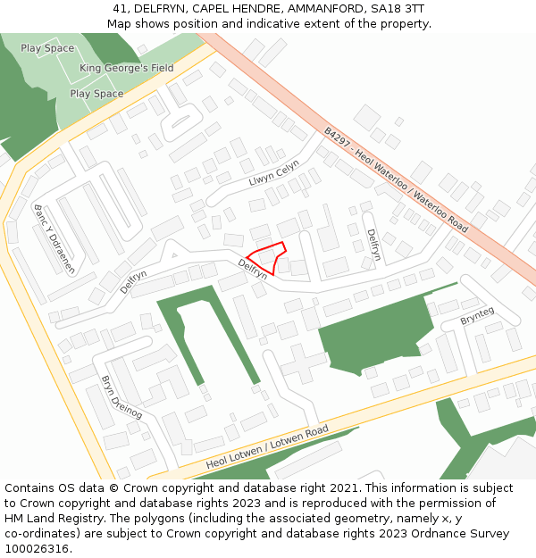 41, DELFRYN, CAPEL HENDRE, AMMANFORD, SA18 3TT: Location map and indicative extent of plot