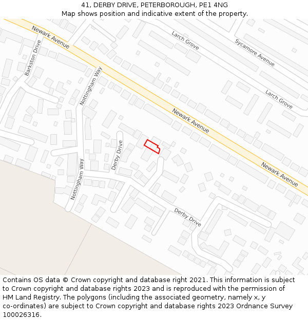 41, DERBY DRIVE, PETERBOROUGH, PE1 4NG: Location map and indicative extent of plot