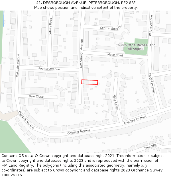 41, DESBOROUGH AVENUE, PETERBOROUGH, PE2 8RF: Location map and indicative extent of plot