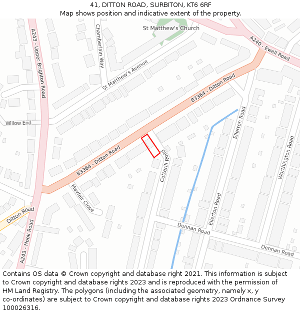 41, DITTON ROAD, SURBITON, KT6 6RF: Location map and indicative extent of plot